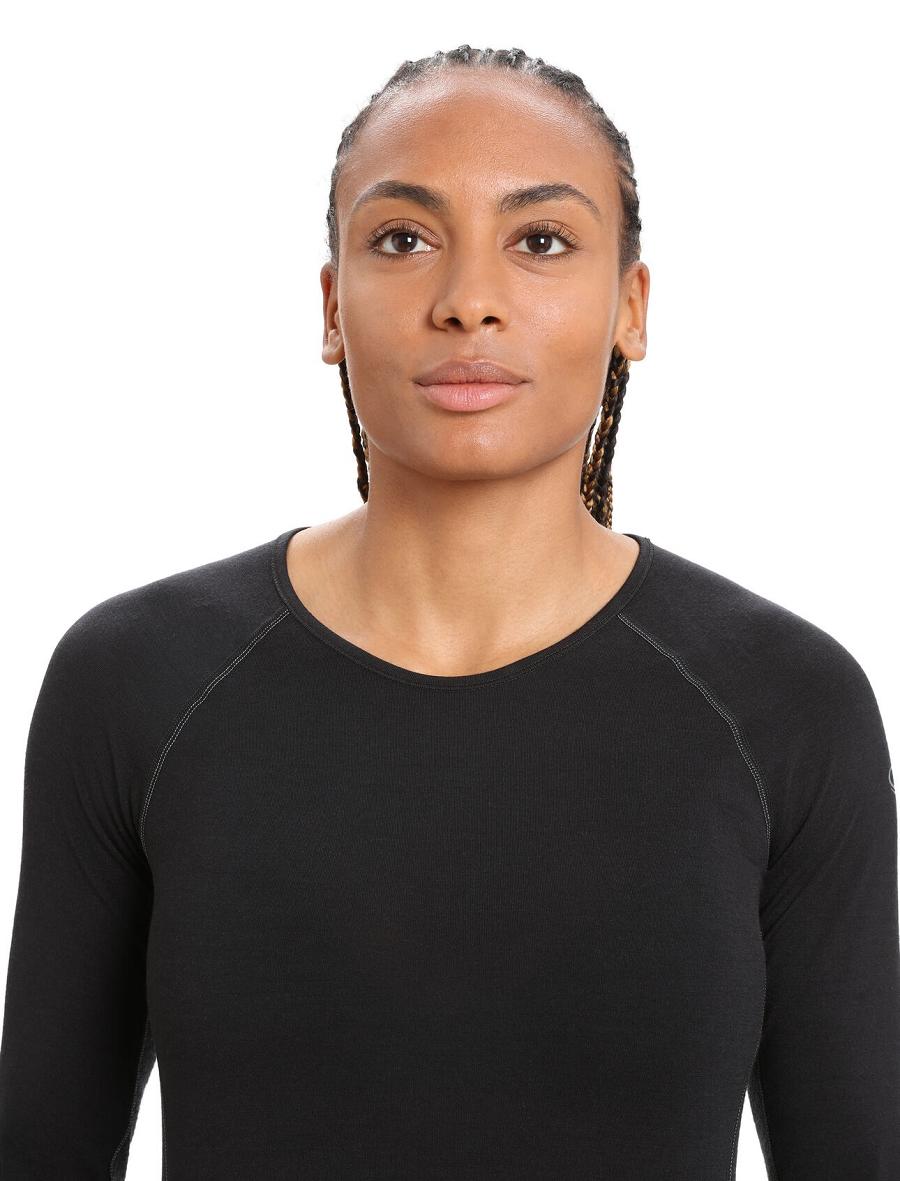 Women's Icebreaker BodyfitZone™ Merino 200 Zone Thermal Long Sleeve Crewe Top Base Layers Black | CA 1088ZUTG